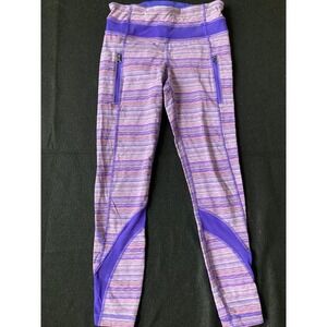 Lululemon Athletica Size 4 Purple Pink Stripe Athletic Legging Pants Zip Pockets